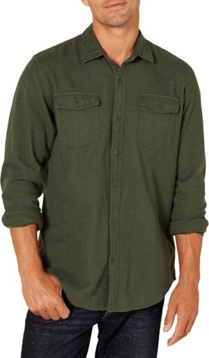 Amazon Essentials Men's Regular-Fit Long-Sleeve Flannel Shirt, Button-Up Cotton Twill, Double Chest Pockets
