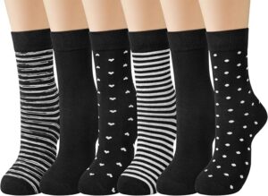 6 Pairs Womens Cotton Crew Socks, Casual Calf Dress Socks
