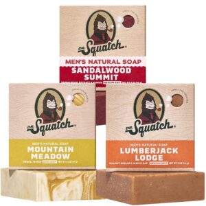 Dr. Squatch Natural Men’s Bar Soap - Cold Process Body Soap Bar with Natural Oils - Gifts for Men - Sandalwood Summit, Mountain Meadow & Lumberjack Lodge (5 oz, 3-Pack)