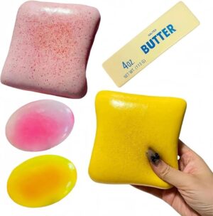 5 Pack Slow Rising Squishy Butter Bread Cheese Squishies Soft Fidget Toys Realistic Bread Design Food Squishies, PU Foam Sensory Calming Desk Toy, Adult Office Relaxation Novelty Gift