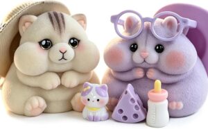 2-Pack Taba Squishy Cat Hamster Toys, Cute Squishy Stress Relief Fidget Toy CUTE SQUEEZE Handmade Soft Non-toxic Silicone Cheese Butter Dumpling Squishy, Fuzzy Animal Sensory Toys for Kids Adults