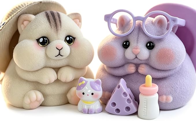 2-Pack Taba Squishy Cat Hamster Toys, Cute Squishy Stress Relief Fidget Toy CUTE SQUEEZE Handmade Soft Non-toxic Silicone Cheese Butter Dumpling Squishy, Fuzzy Animal Sensory Toys for Kids Adults