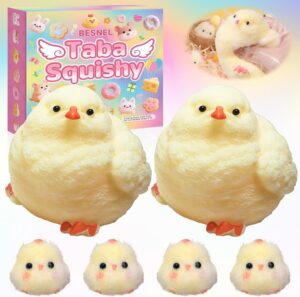 6Pcs Big Taba Squishy Fidget Toys-3.15in,Chick Taba Squishy Kit Squeeze Toy Taba Squishy Toys, Handmade Ultra Soft & Cute Fidget Toys Silicone Squeeze Toys for Kids & Adults Stress Relief（Chicken）