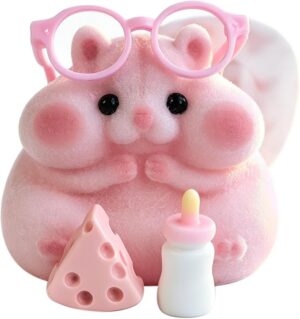 Handmade Taba Squishy Hamster Toy, Cute Squishy Stress Relief Fidget Toy CUTE SQUEEZE Soft Non-toxic Silicone Butter Cheese Dumpling Squishy, Fuzzy Animal Sensory Toys for Kids Adults, Pink