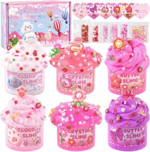 6-Pack Pink Slime Kit for Girls, Cloud Butter Squishy Birthday Gift Set Party favor, goodie bag stuffer, Easter basket filler and sensory toy for kids ages 4-10