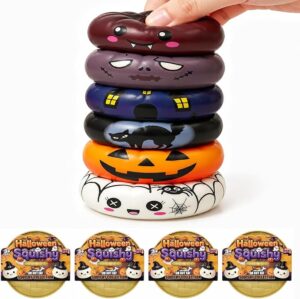 4 Pack Halloween Squishy Toys with Box, 3.5 inch Slow Rising Stress Relief Squeeze Toys for Halloween Gifts & Party Favors (Random 4 of 6 Colors)