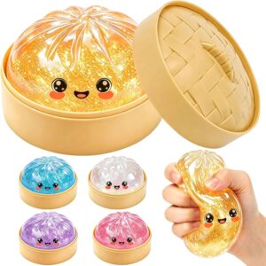 Glitter Dumpling Squishy with Box, Squishies Toys Big Squishy Dumplings Fidget Stress Sensory Balls for Adults for Holiday (Gold)
